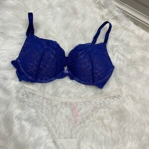 Victoria's Secret Blue and White Lace Bra with Underwire